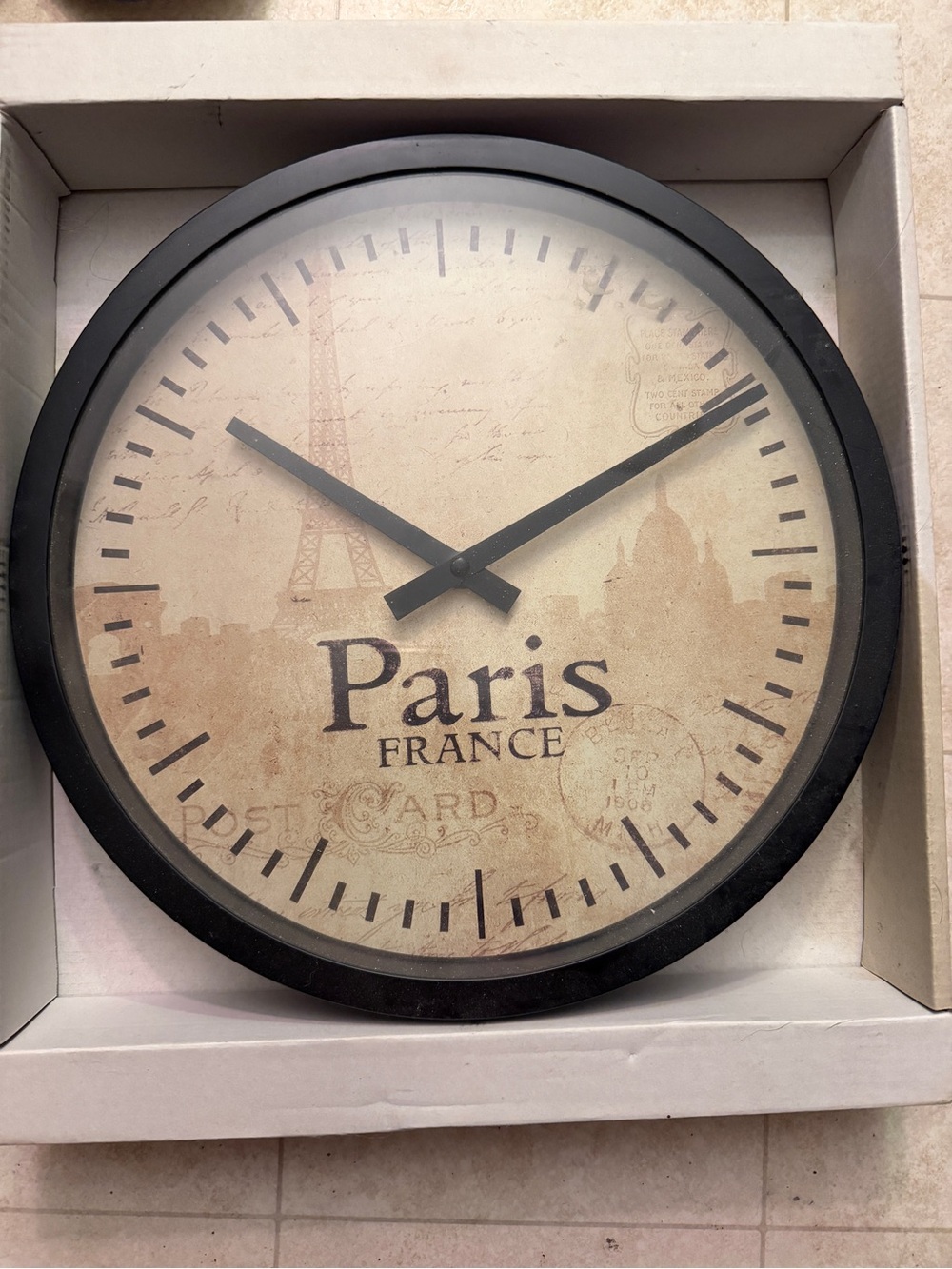 Paris France Vintage-Style Wall Clock - Black Frame